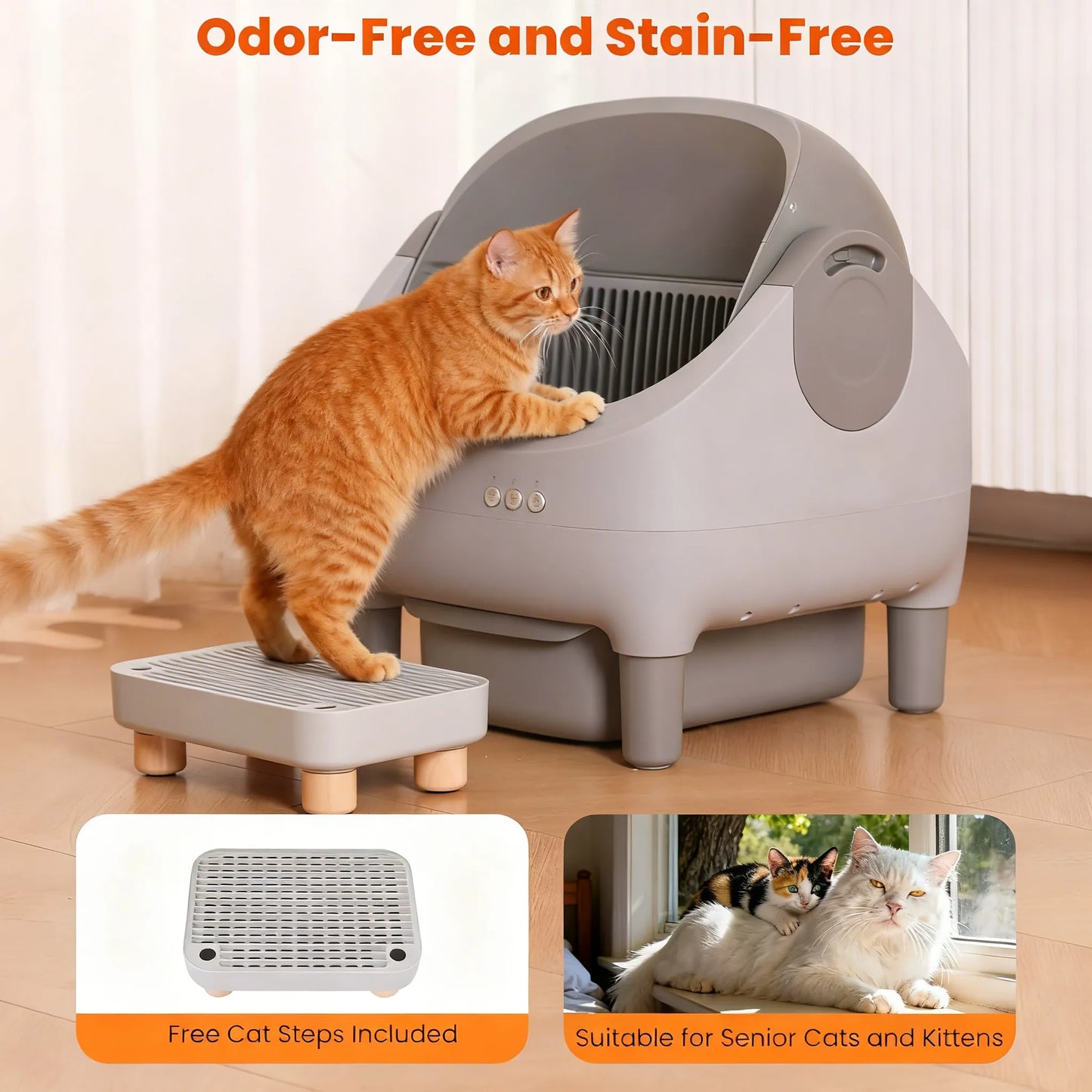 Automatic Self-Cleaning Litter Box, Raised Step, Large Capacity, Odor Control, App-Controlled