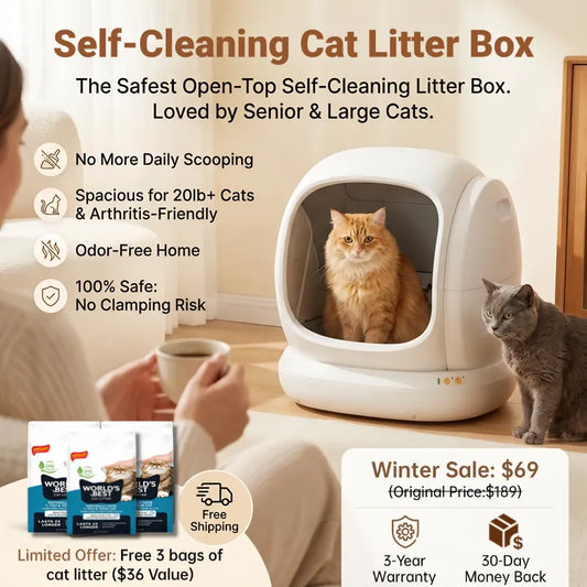 75L Extra-Large Smart Cat Litter Box – Auto Self-Cleaning, Low-Entry Design & Free 3 Bags of Litter!