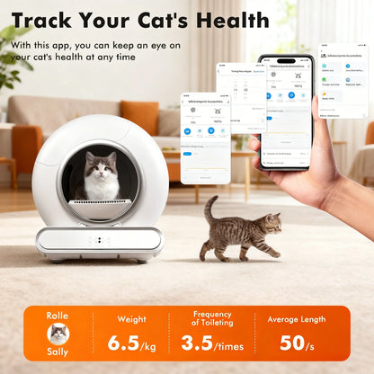 Smart Self-Cleaning Litter Box, 65L, Dual Odor Control, App-Controlled