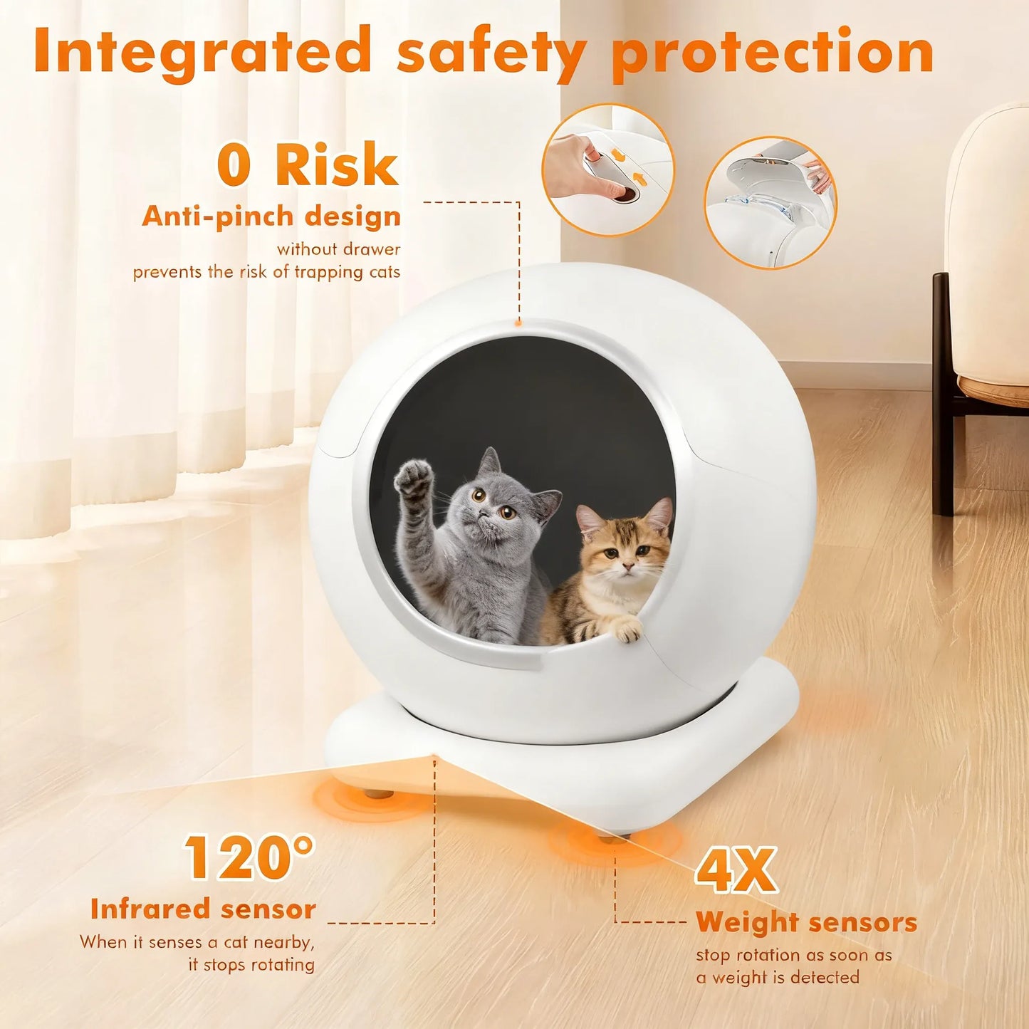 Smart Self-Cleaning Litter Box, 65L, Dual Odor Control, App-Controlled