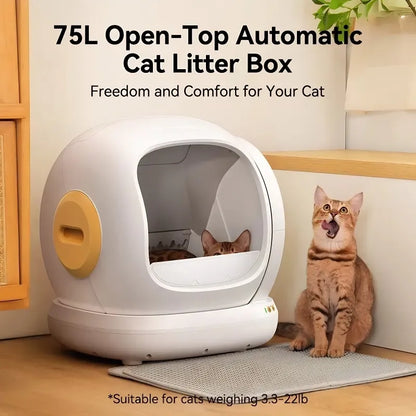 75L Extra-Large Smart Cat Litter Box – Auto Self-Cleaning, Low-Entry Design & Free 3 Bags of Litter!