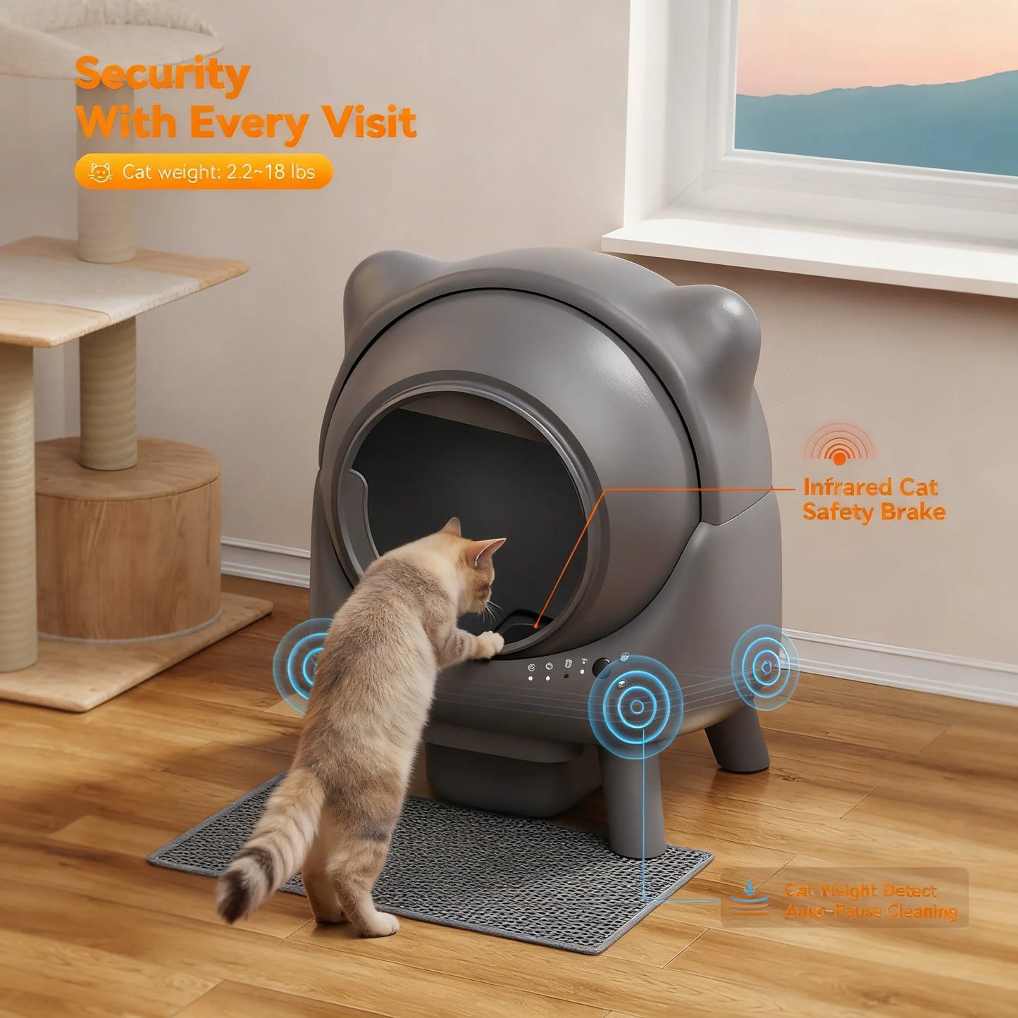 65L Self-Cleaning Cat Litter Box, Automatic, APP Control, Odor & Safety Sensors