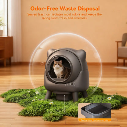 65L Self-Cleaning Cat Litter Box, Automatic, APP Control, Odor & Safety Sensors