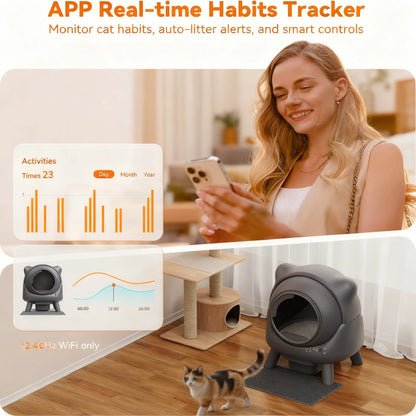 65L Self-Cleaning Cat Litter Box, Automatic, APP Control, Odor & Safety Sensors