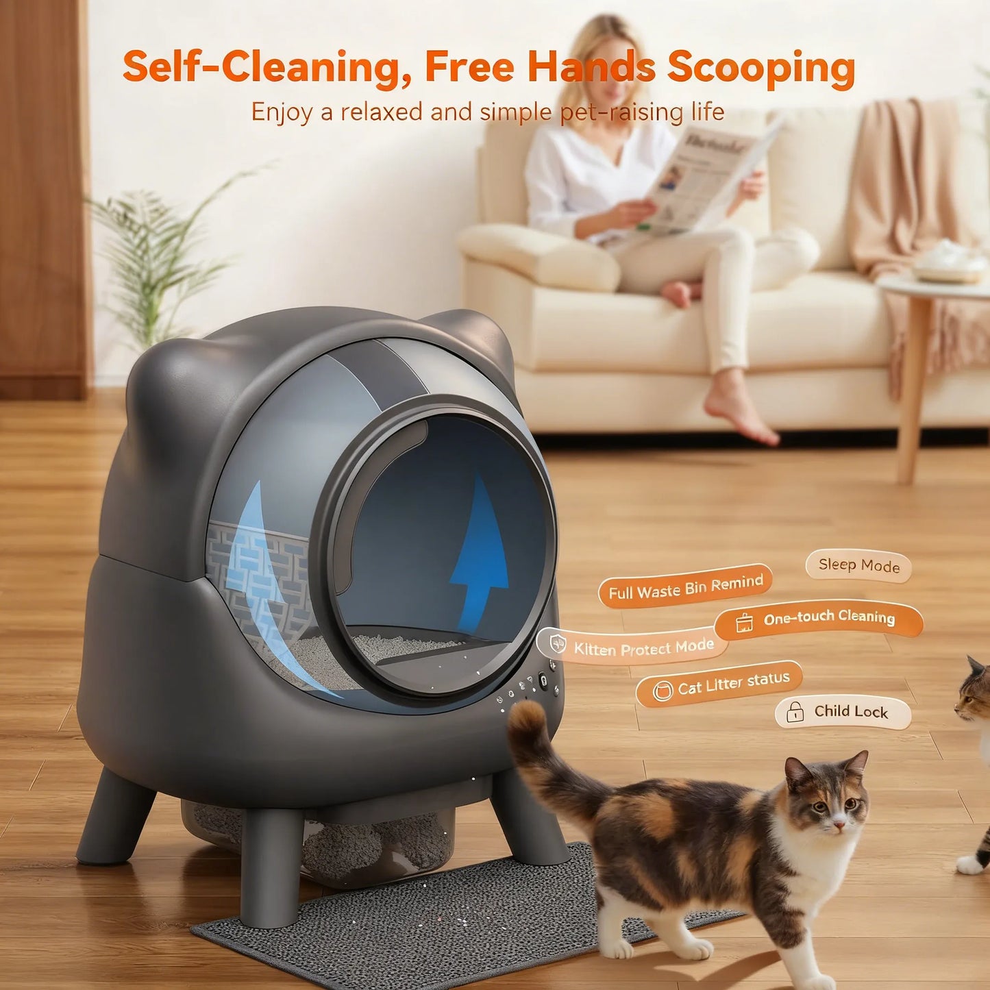 65L Self-Cleaning Cat Litter Box, Automatic, APP Control, Odor & Safety Sensors