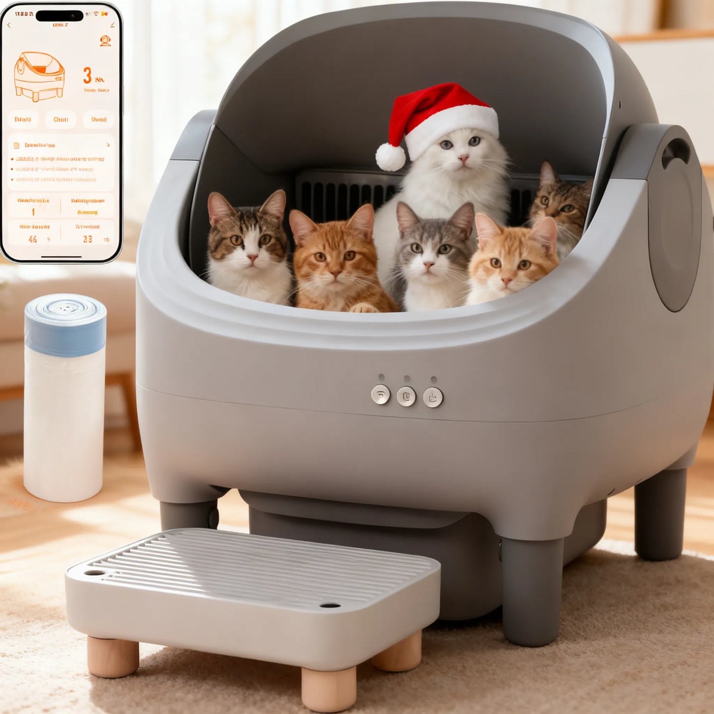 Automatic Self-Cleaning Litter Box, Raised Step, Large Capacity, Odor Control, App-Controlled