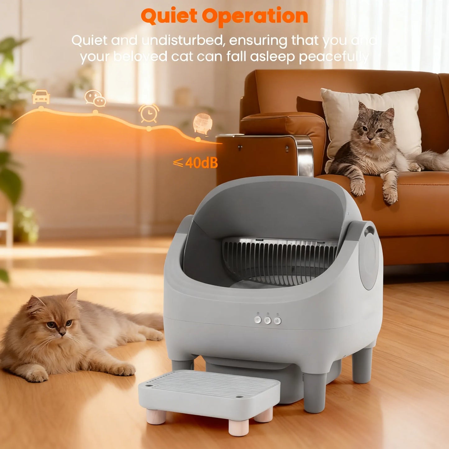 Automatic Self-Cleaning Litter Box, Raised Step, Large Capacity, Odor Control, App-Controlled