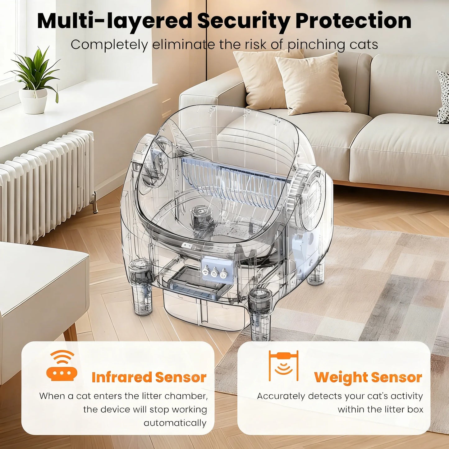 Automatic Self-Cleaning Litter Box, Raised Step, Large Capacity, Odor Control, App-Controlled