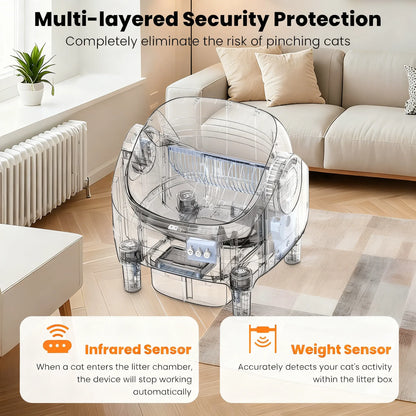 Automatic Self-Cleaning Litter Box, Raised Step, Large Capacity, Odor Control, App-Controlled