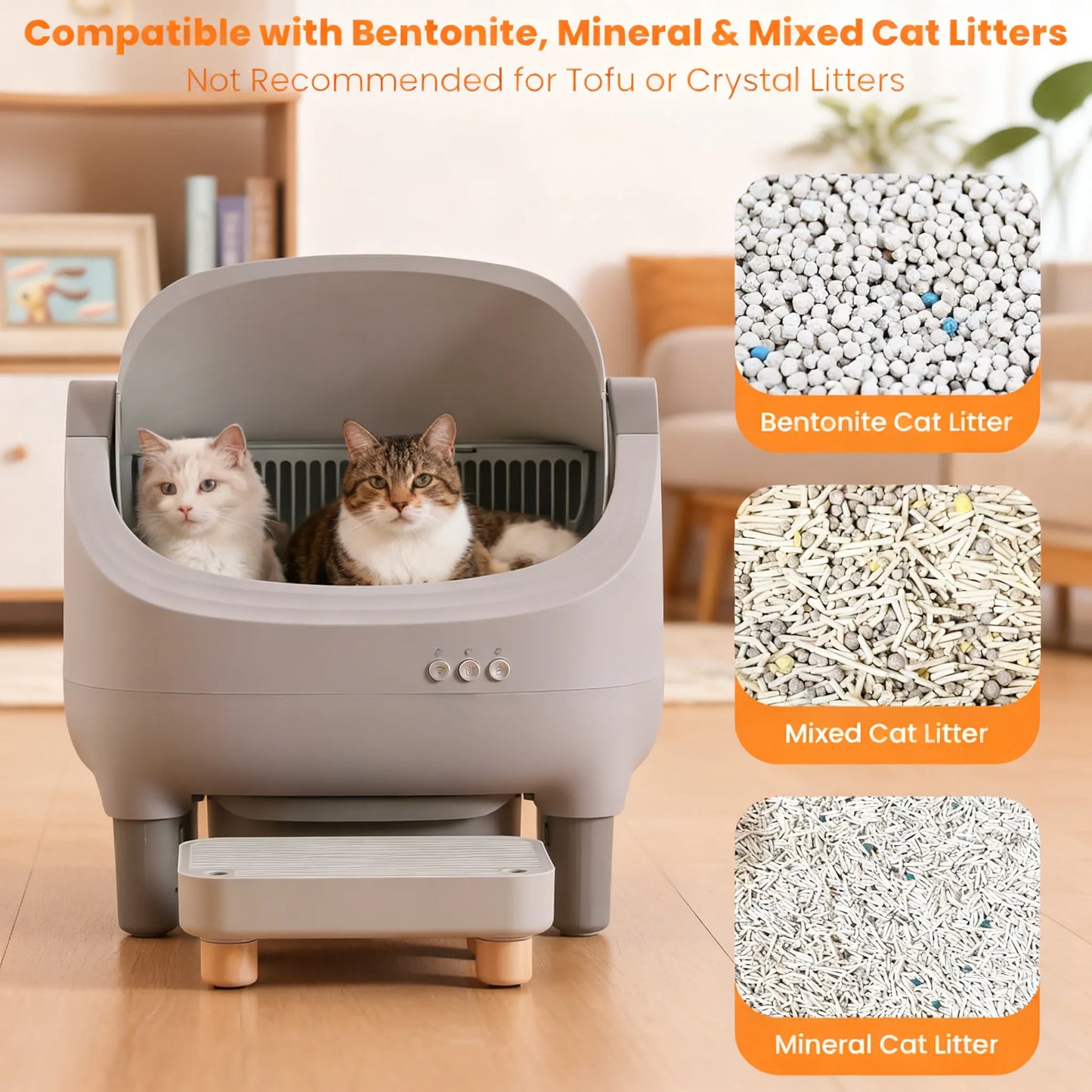 Automatic Self-Cleaning Litter Box, Raised Step, Large Capacity, Odor Control, App-Controlled
