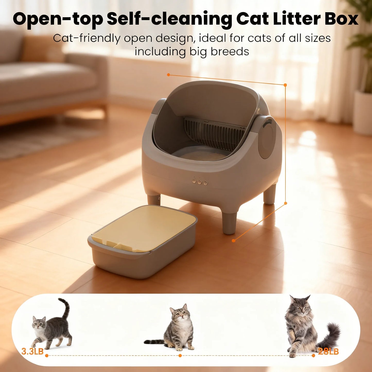 Automatic Self-Cleaning Litter Box, Raised Step, Large Capacity, Odor Control, App-Controlled