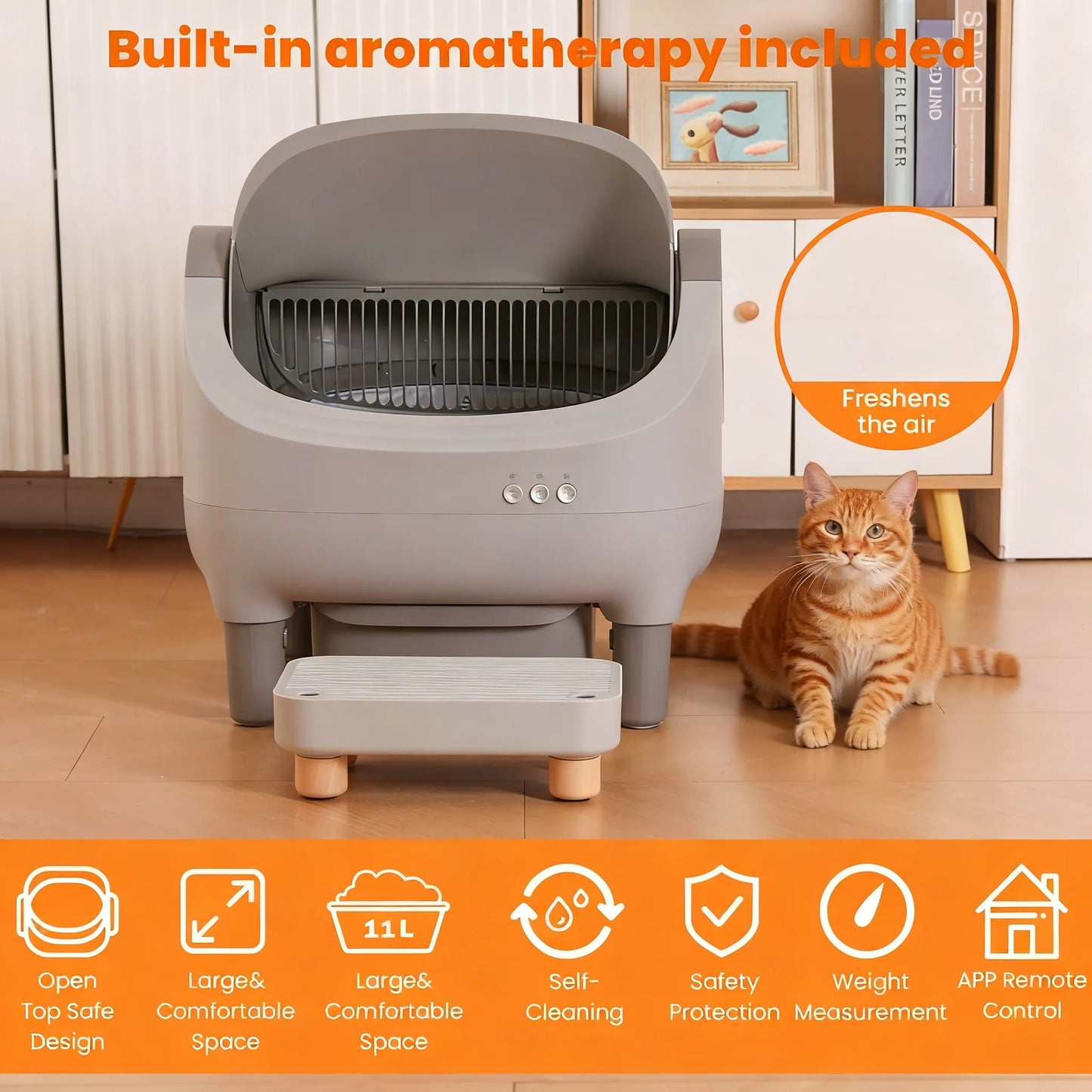 Automatic Self-Cleaning Litter Box, Raised Step, Large Capacity, Odor Control, App-Controlled