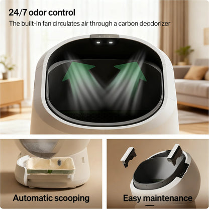 Automatic Self-Cleaning Cat Litter Box, AI Waste Analysis, Multi-Cat Recognition, Odor Control, App Tracking