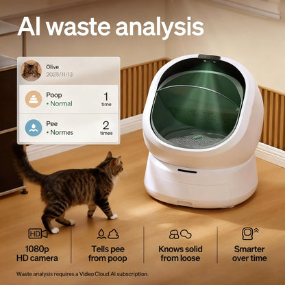 Automatic Self-Cleaning Cat Litter Box, AI Waste Analysis, Multi-Cat Recognition, Odor Control, App Tracking