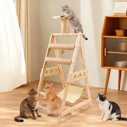 Cat Tree Ladder with Hammock, Scratching Post, Climbing Web & Hanging Sisal Ball, Removable for Multiple Cats