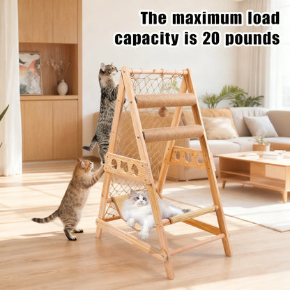 Cat Tree Ladder with Hammock, Scratching Post, Climbing Web & Hanging Sisal Ball, Removable for Multiple Cats