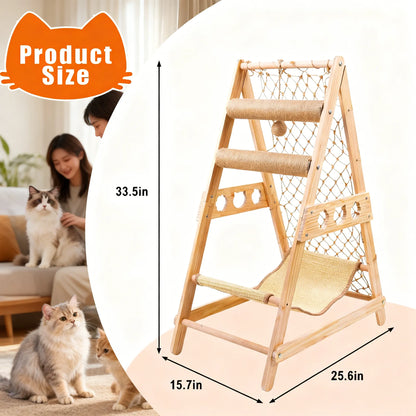 Cat Tree Ladder with Hammock, Scratching Post, Climbing Web & Hanging Sisal Ball, Removable for Multiple Cats