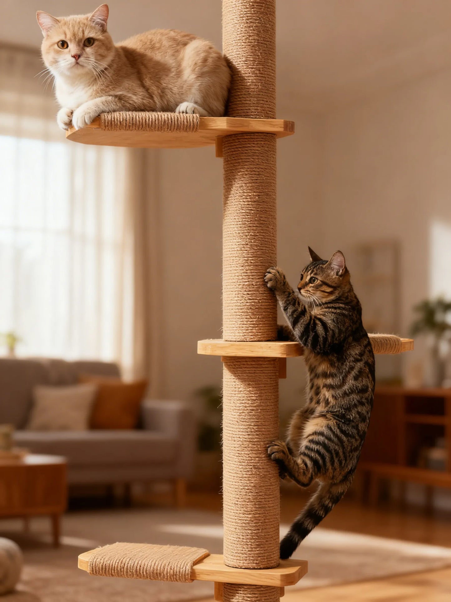 Tall Cat Tree, 5-Tier Floor-to-Ceiling Tower, Wall-Mounted Scratching Post & Wild Shelves, Perfect for Climbing & Play
