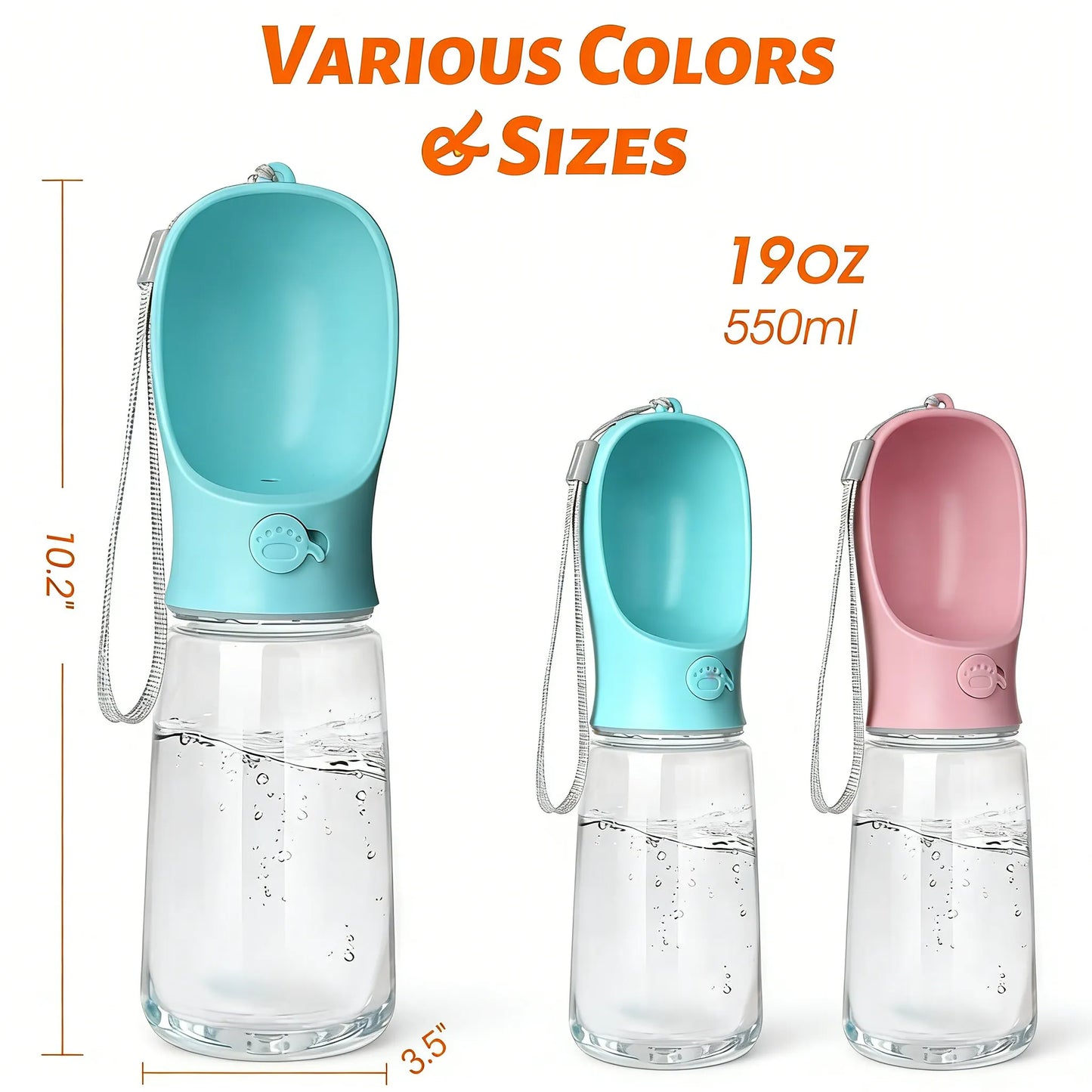 Dog Water Bottle, Leak Proof Portable Puppy Water Dispenser with Drinking Feeder for Pets Outdoor Walking, Hiking, Travel, Food Grade Plastic (19oz Blue)