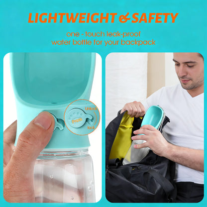 Dog Water Bottle, Leak Proof Portable Puppy Water Dispenser with Drinking Feeder for Pets Outdoor Walking, Hiking, Travel, Food Grade Plastic (19oz Blue)