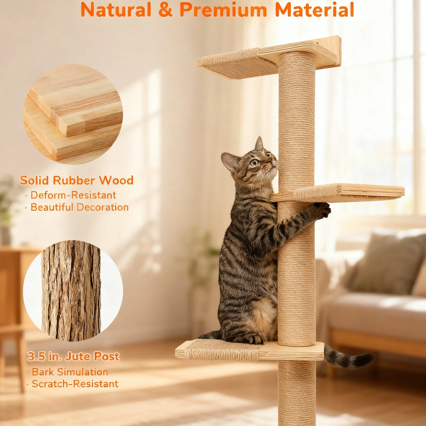Tall Cat Tree, 5-Tier Floor-to-Ceiling Tower, Wall-Mounted Scratching Post & Wild Shelves, Perfect for Climbing & Play