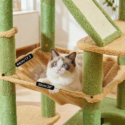 Multi-Level Cactus Cat Tree, 71-Inch Cat Tower, 8 Scratching Posts, Cozy Hammock & Top Perches for Large Cats